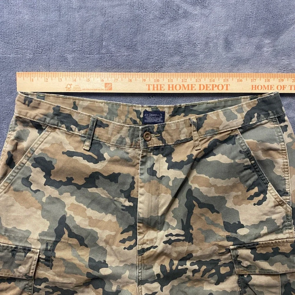 Levis Camo Cargo Shorts Mens 38 Wide Leg Army Green Brown Camouflage Y2K